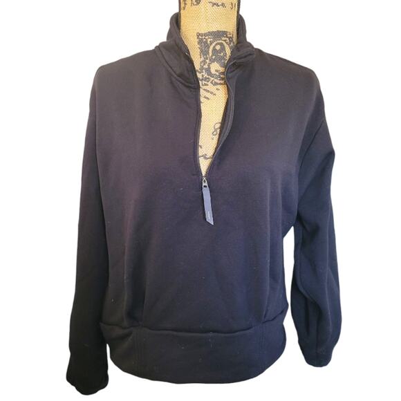 Large Athleta Black Athletic Pullover Track Jacket Sweatshirt Hidden Back Pocket - Picture 1 of 4